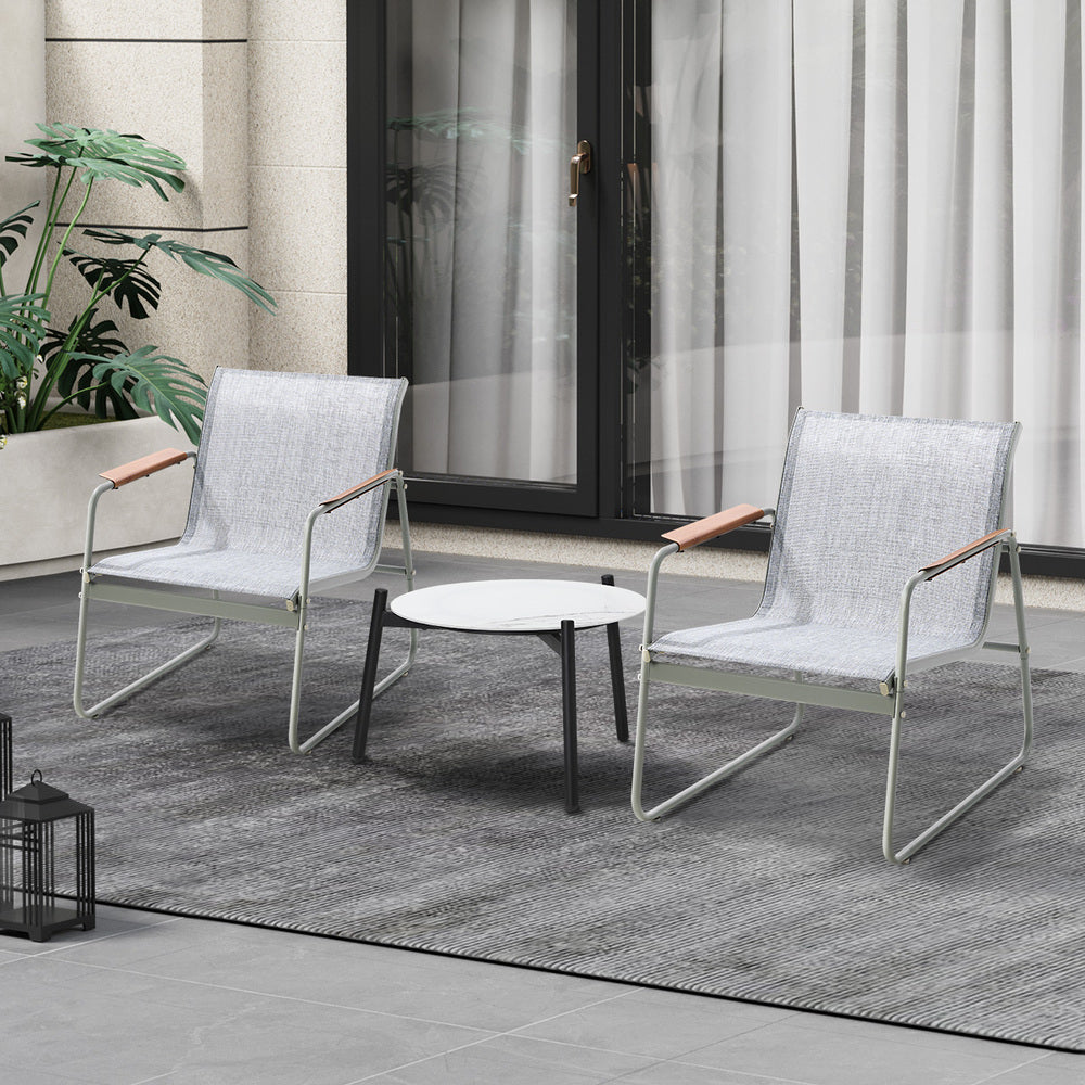 Livsip 3PCS Outdoor Bistro Set 50cm Coffee Table Textilene Patio Chair