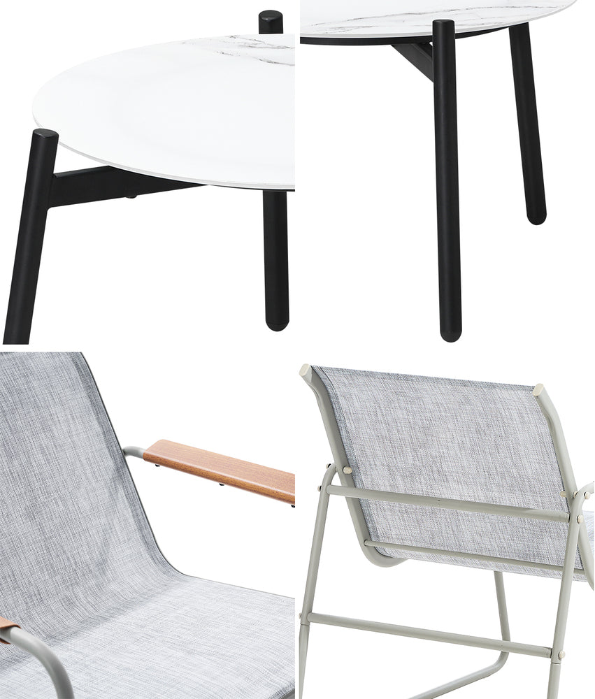 Livsip 3PCS Outdoor Bistro Set 50cm Coffee Table Textilene Patio Chair