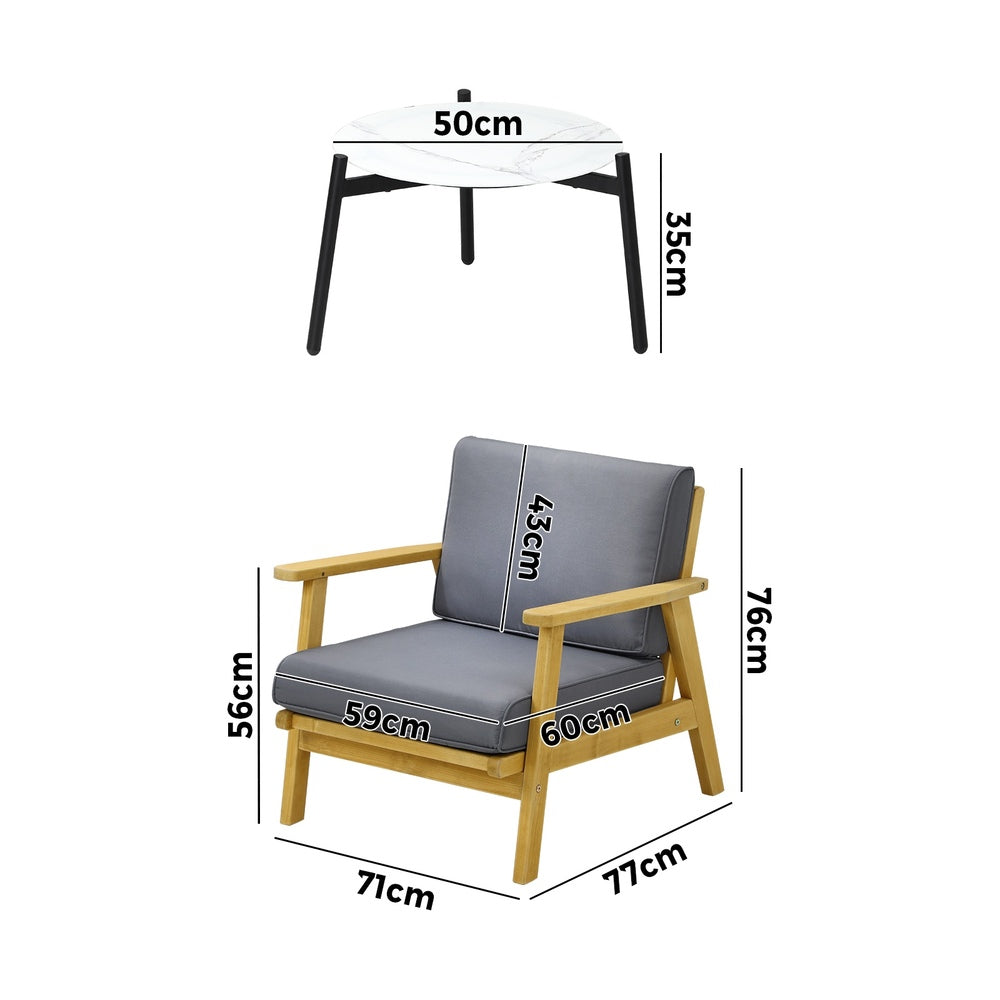 Livsip 3PCS Outdoor Lounge Set 50cm White Coffee Side Table