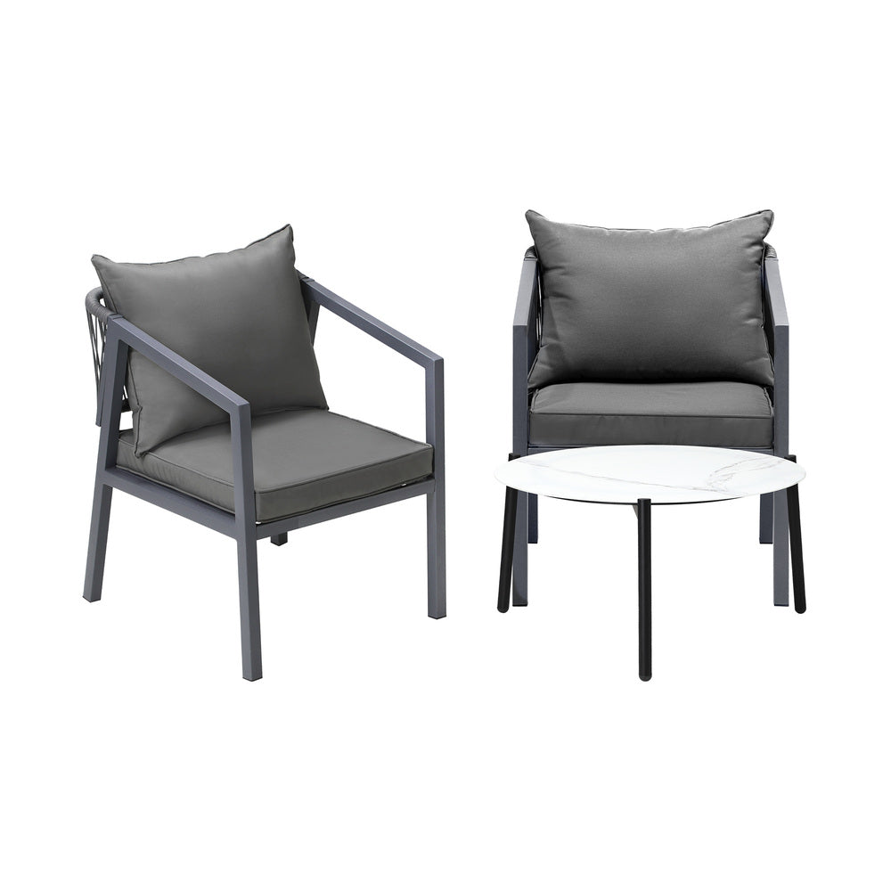 Livsip 3PCS Outdoor Patio Set White 70cm Coffee Table Grey Chairs