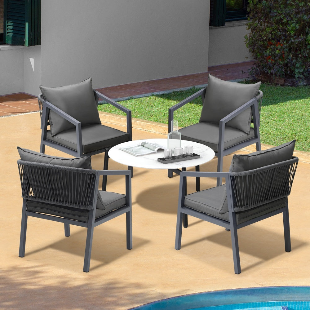 Livsip 4 Seater Outdoor Patio Set White 70cm Coffee Table Grey Chair