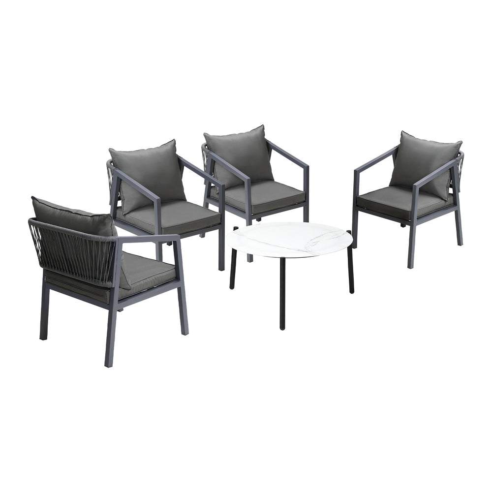 Livsip 4 Seater Outdoor Patio Set White 70cm Coffee Table Grey Chair
