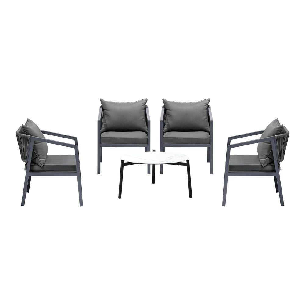 Livsip 4 Seater Outdoor Patio Set White 70cm Coffee Table Grey Chair