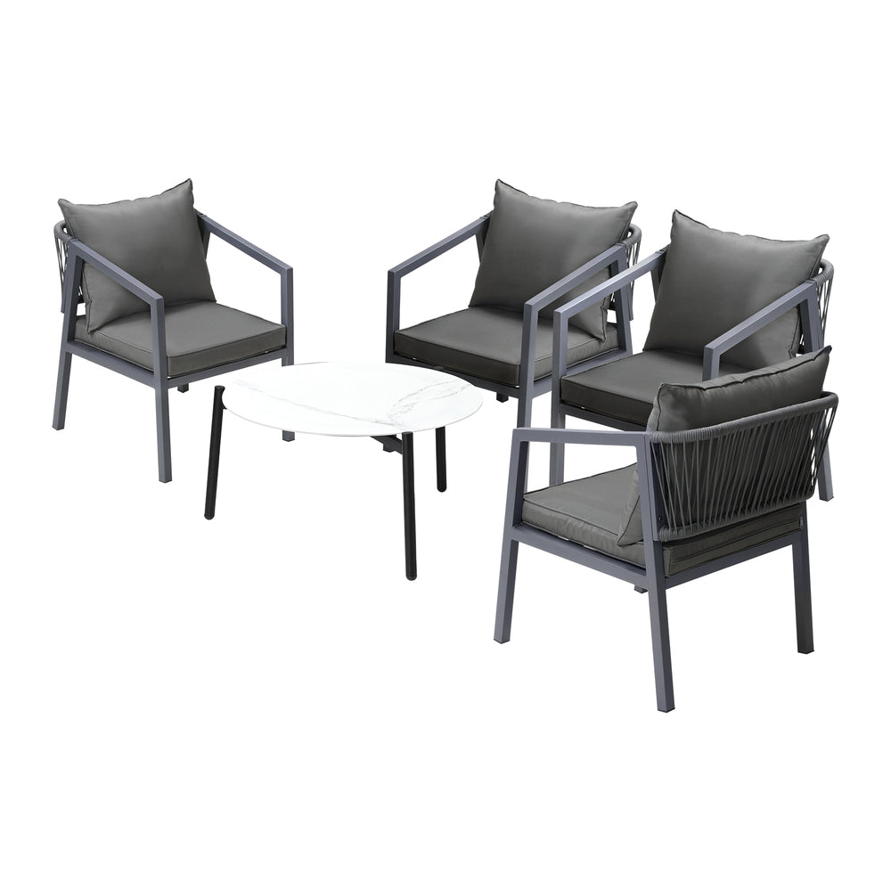 Livsip 4 Seater Outdoor Patio Set White 70cm Coffee Table Grey Chair