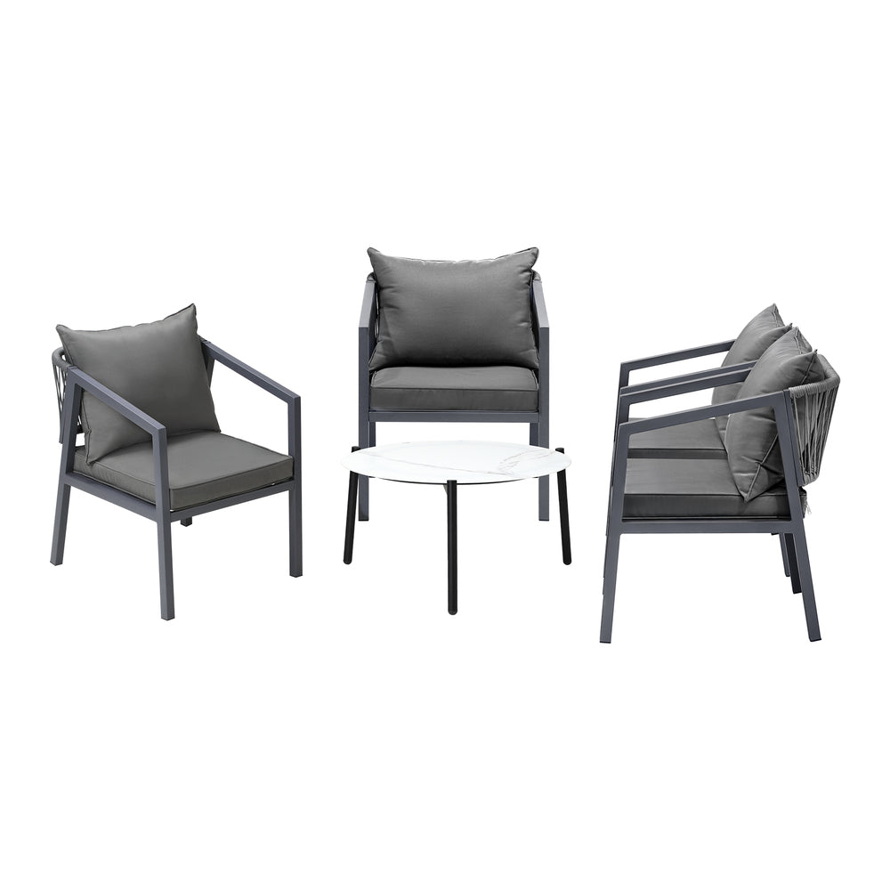 Livsip 4 Seater Outdoor Patio Set White 70cm Coffee Table Grey Chair