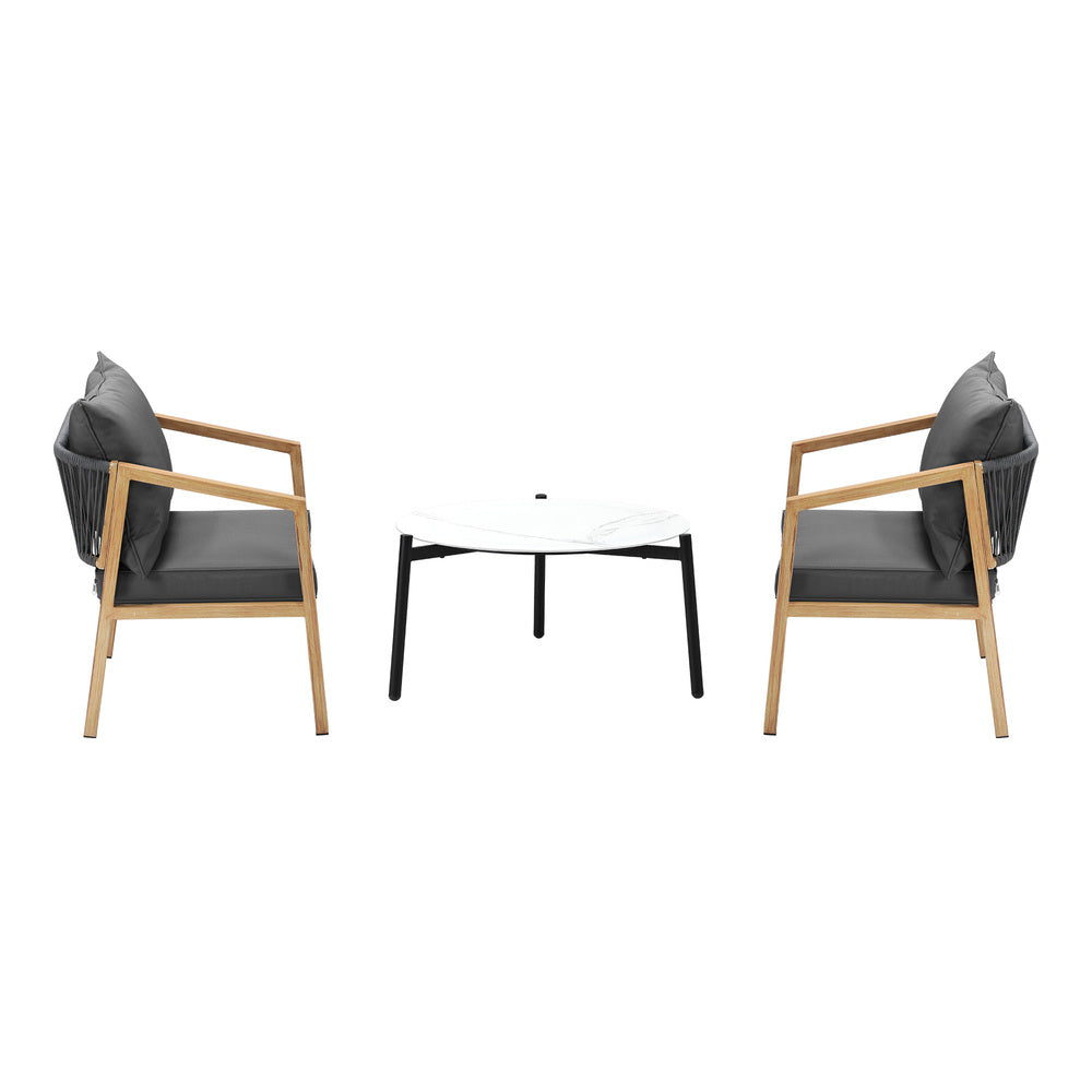 Livsip 3PCS Outdoor Patio Set 70cm Coffee Table Grey and Natural Chairs