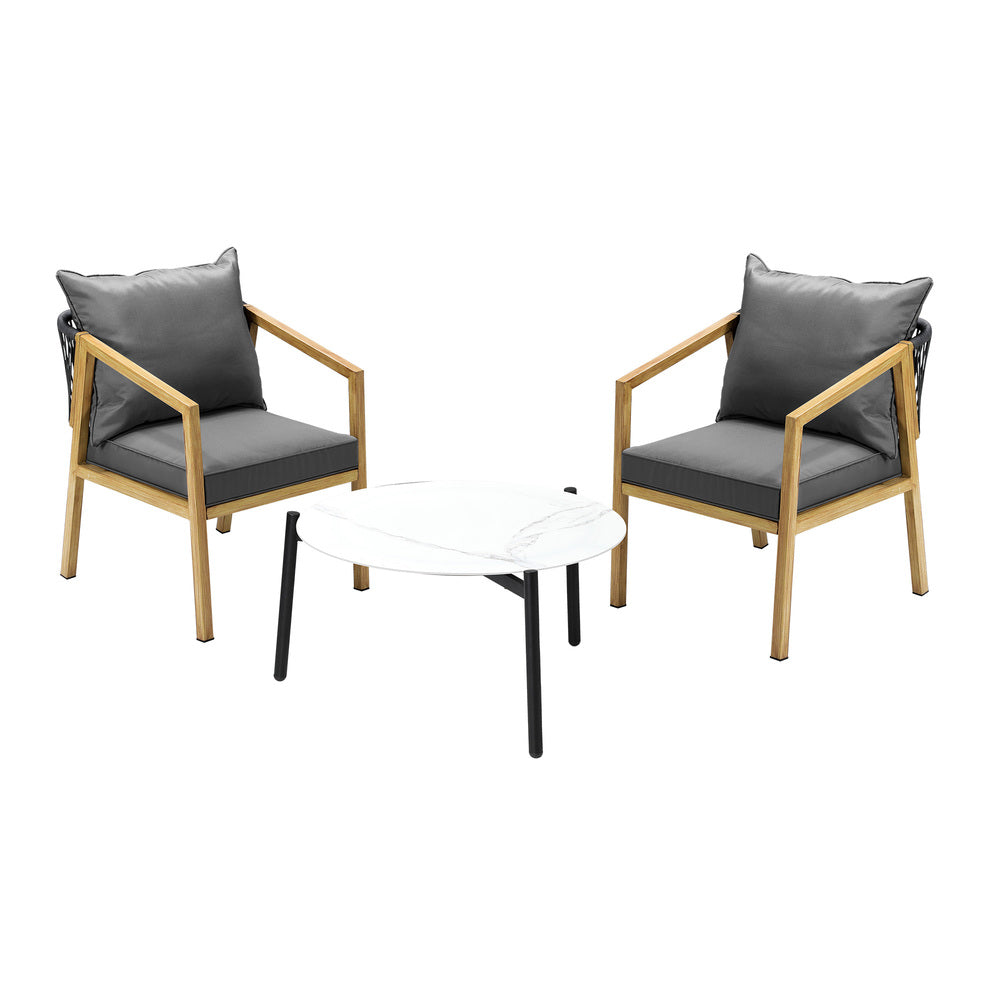Livsip 3PCS Outdoor Patio Set 70cm Coffee Table Grey and Natural Chairs