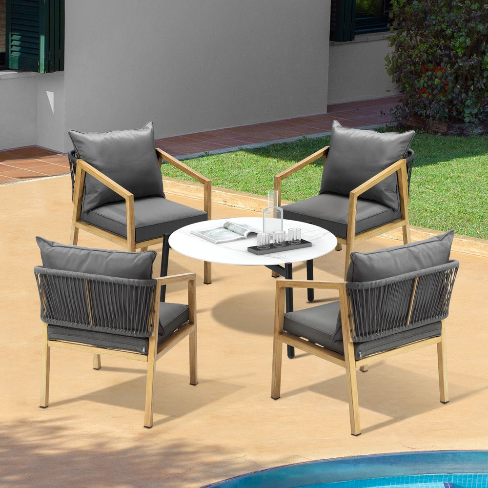 Livsip 4 Seater Outdoor Patio Set White 70cm Coffee Table Natural Chair