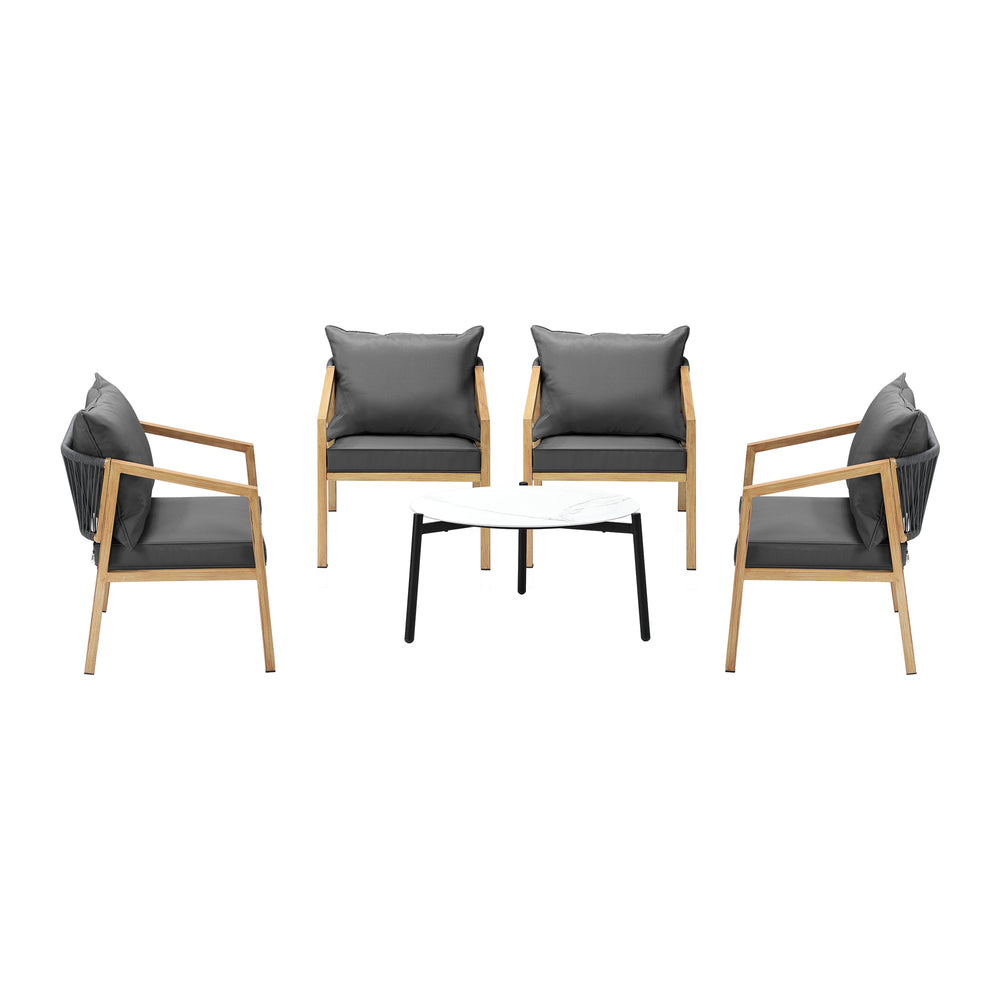 Livsip 4 Seater Outdoor Patio Set White 70cm Coffee Table Natural Chair