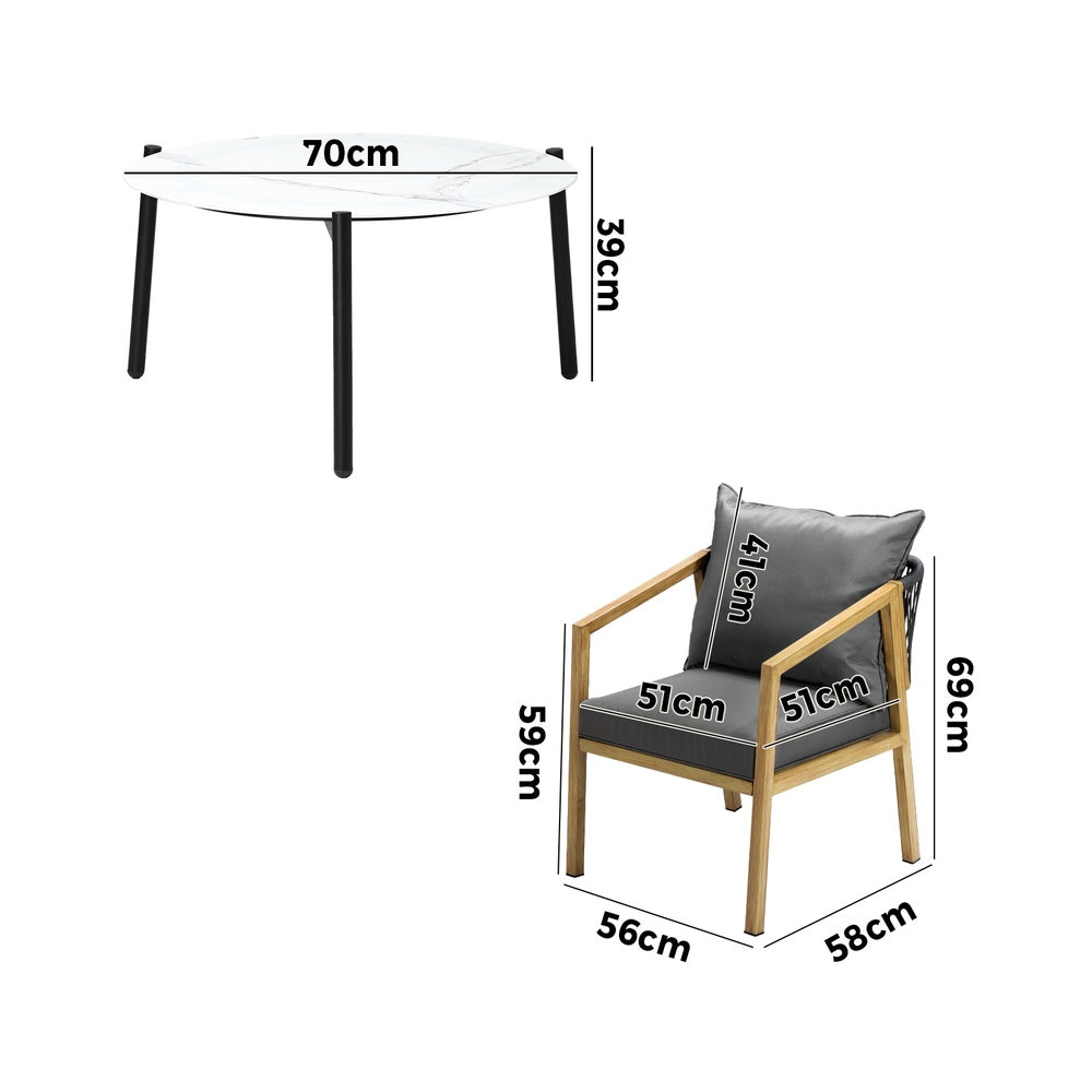 Livsip 4 Seater Outdoor Patio Set White 70cm Coffee Table Natural Chair