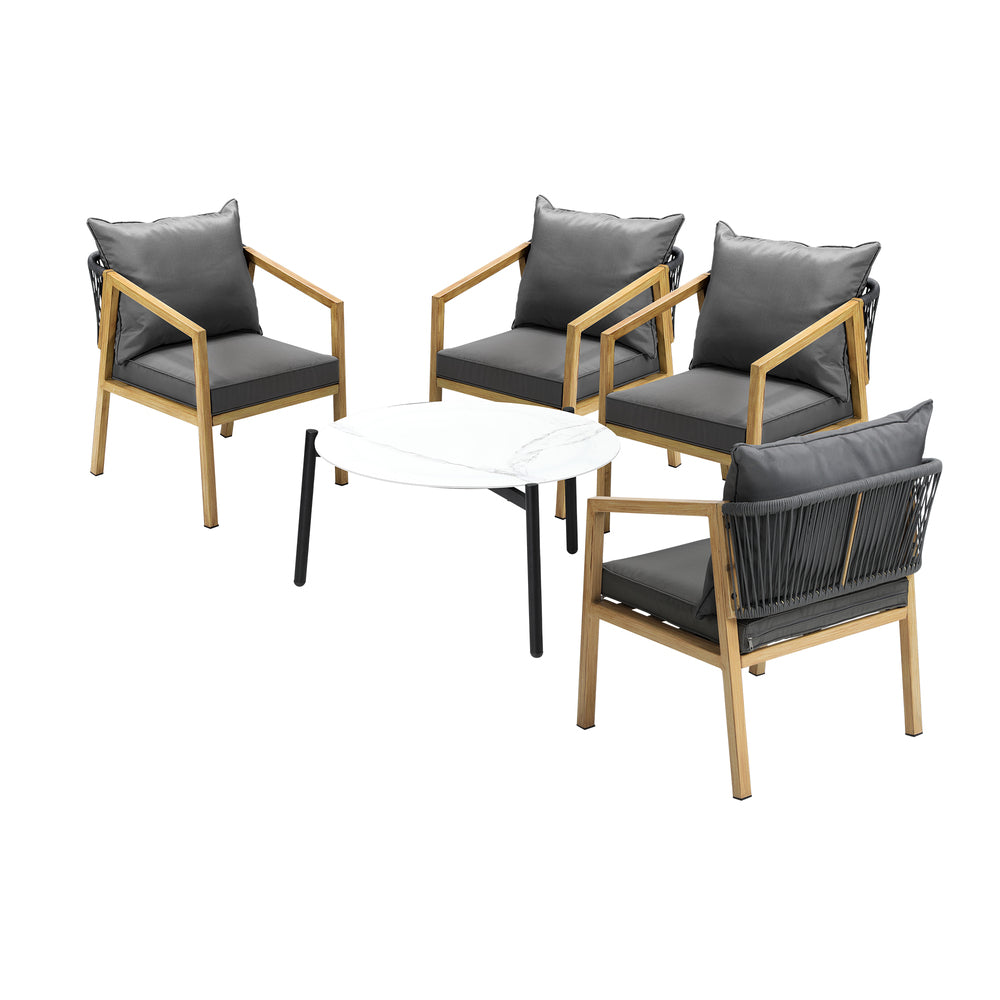 Livsip 4 Seater Outdoor Patio Set White 70cm Coffee Table Natural Chair