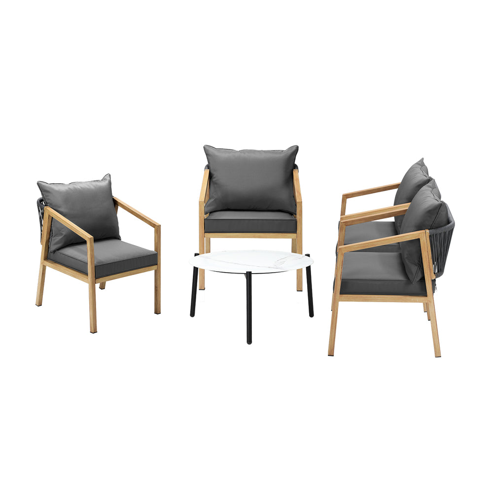 Livsip 4 Seater Outdoor Patio Set White 70cm Coffee Table Natural Chair