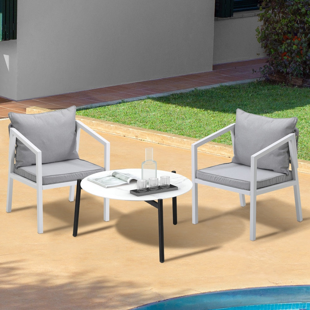 Livsip Outdoor Patio Set White 70cm Coffee Table and Chairs