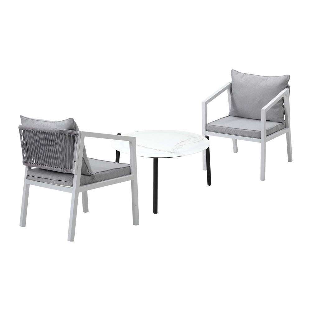 Livsip Outdoor Patio Set White 70cm Coffee Table and Chairs