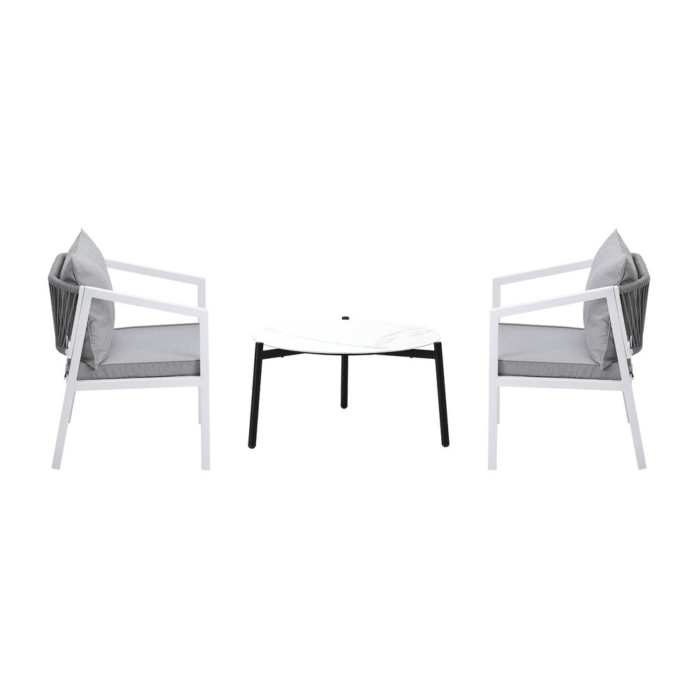 Livsip Outdoor Patio Set White 70cm Coffee Table and Chairs