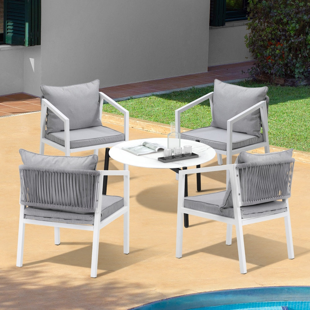 Livsip Outdoor Patio Set 4 Seater White 70cm Coffee Table