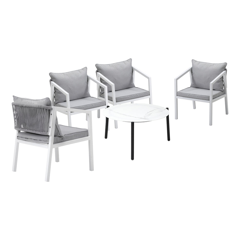 Livsip Outdoor Patio Set 4 Seater White 70cm Coffee Table