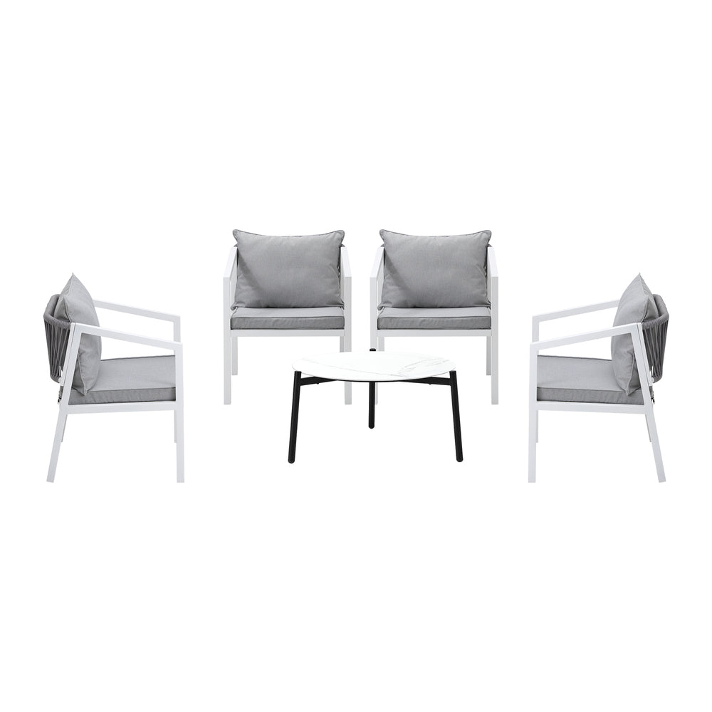 Livsip Outdoor Patio Set 4 Seater White 70cm Coffee Table