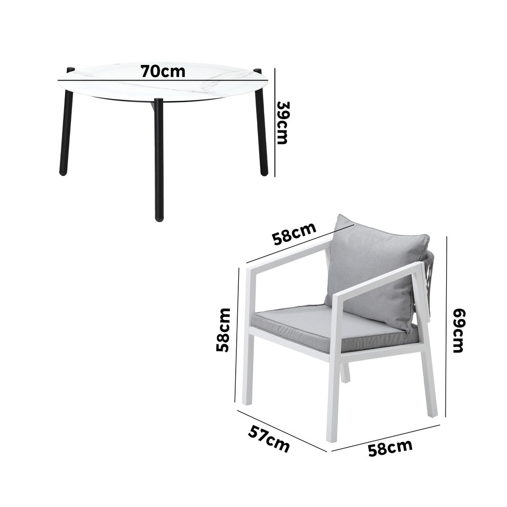 Livsip Outdoor Patio Set 4 Seater White 70cm Coffee Table
