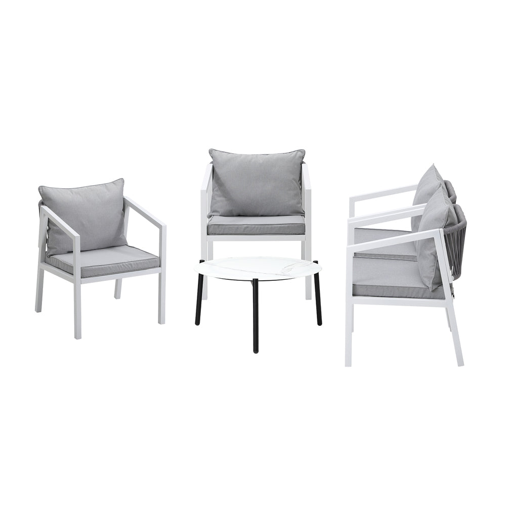 Livsip Outdoor Patio Set 4 Seater White 70cm Coffee Table