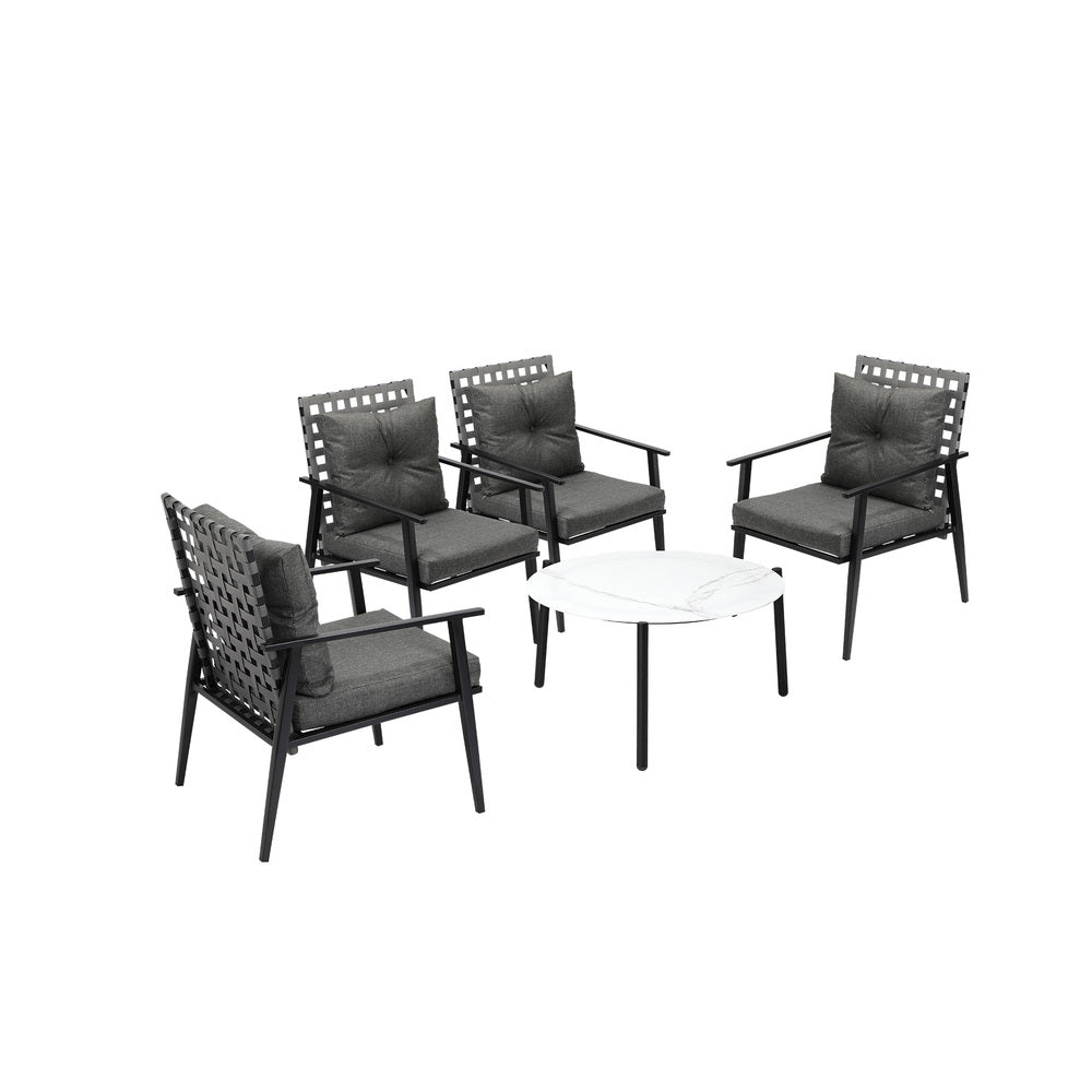 Livsip 5PC Outdoor Patio Set 70CM White Marble Table Rattan Chairs
