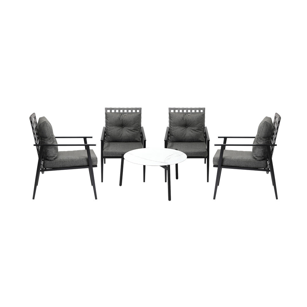 Livsip 5PC Outdoor Patio Set 70CM White Marble Table Rattan Chairs