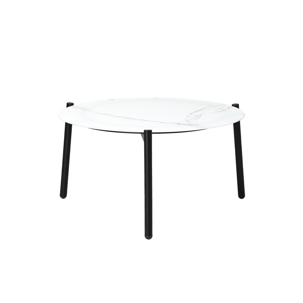 Livsip 5PC Outdoor Patio Set 70CM White Marble Table Rattan Chairs