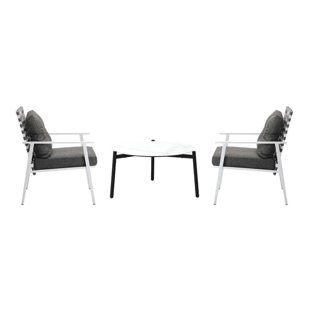 Livsip 3pc Outdoor Lounge Sets 70CM White Round Table Rattan Chairs