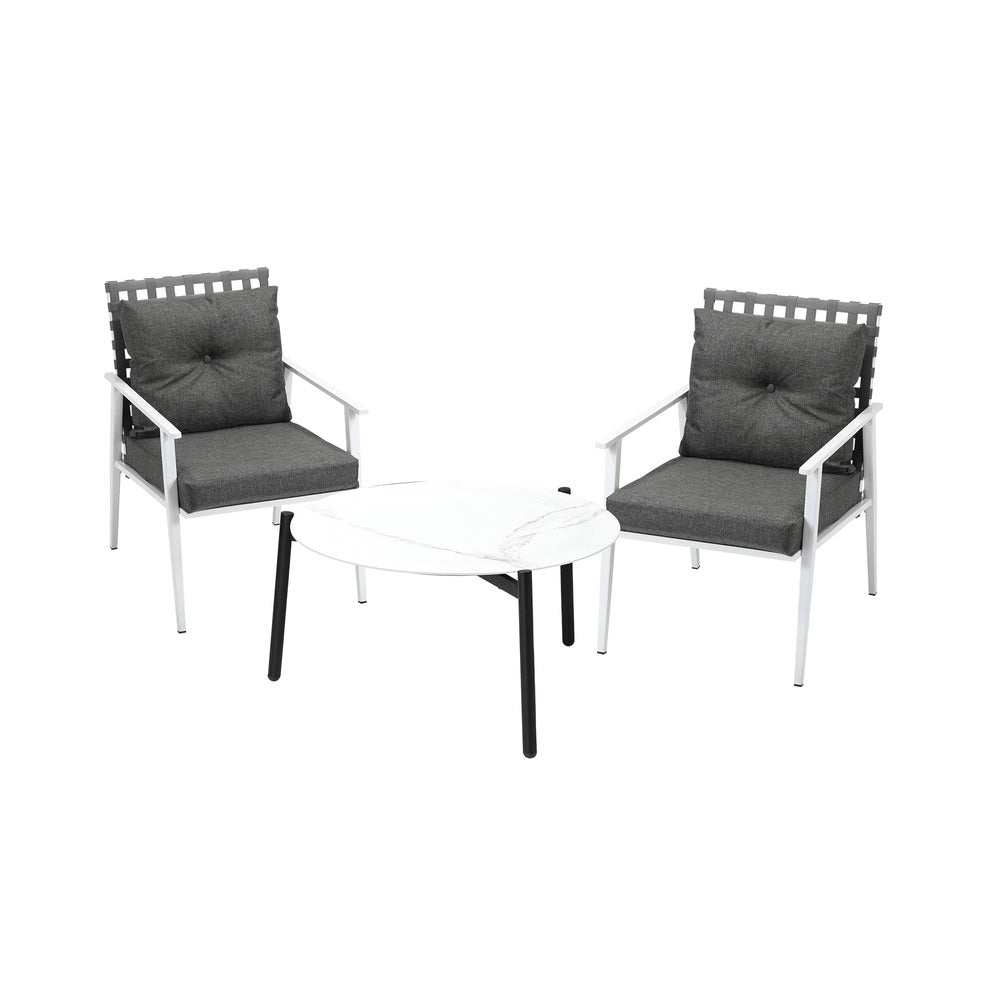 Livsip 3pc Outdoor Lounge Sets 70CM White Round Table Rattan Chairs