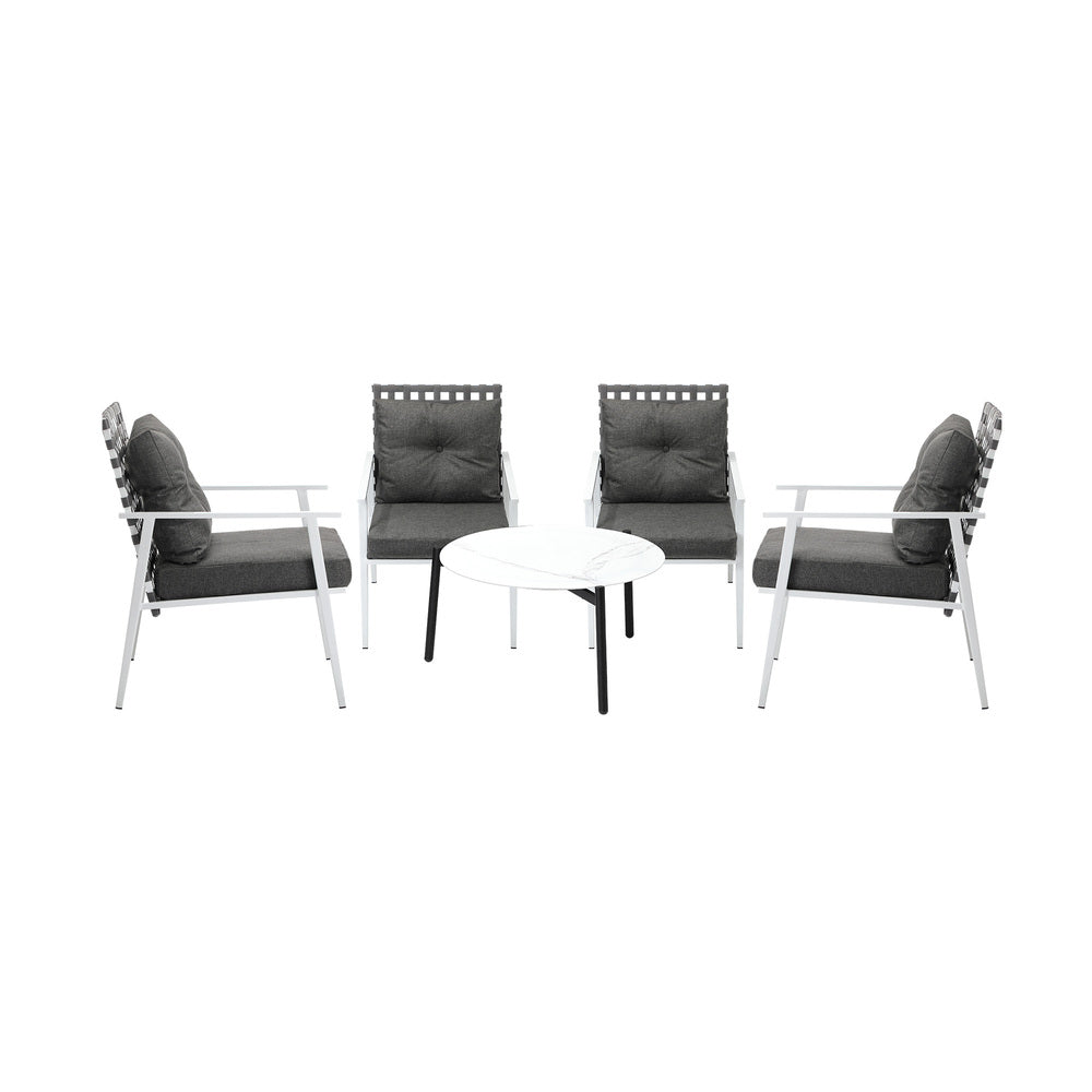 Livsip 5PC Outdoor Lounge Sets 70CM White Round Table Rattan Chairs