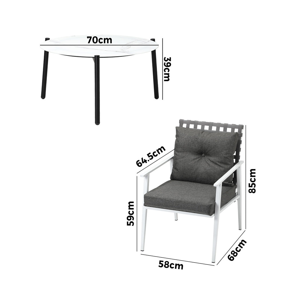 Livsip 5PC Outdoor Lounge Sets 70CM White Round Table Rattan Chairs