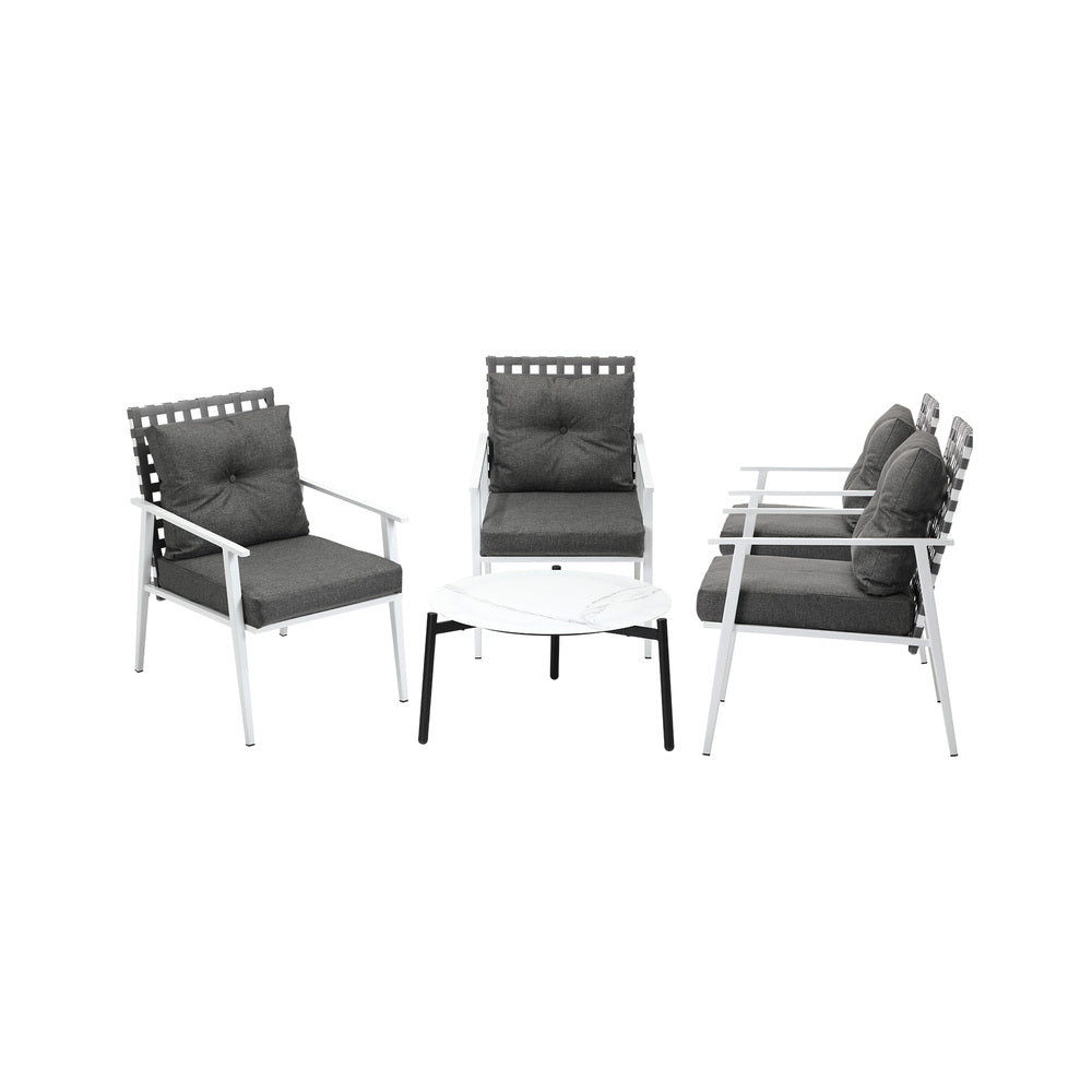 Livsip 5PC Outdoor Lounge Sets 70CM White Round Table Rattan Chairs