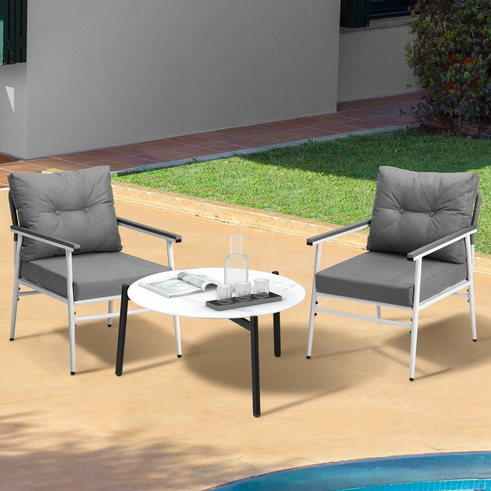 Livsip Outdoor Patio Set 70cm White Table with 2 Armchairs