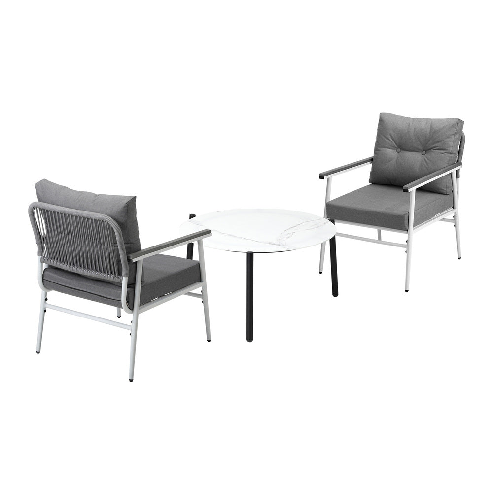 Livsip Outdoor Patio Set 70cm White Table with 2 Armchairs