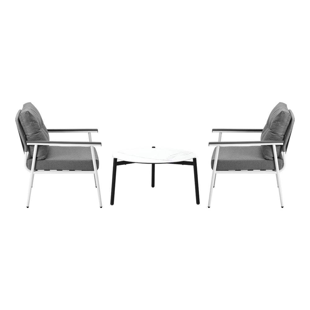 Livsip Outdoor Patio Set 70cm White Table with 2 Armchairs