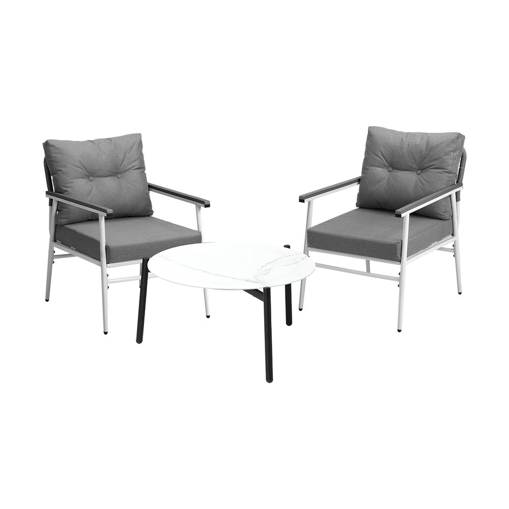 Livsip Outdoor Patio Set 70cm White Table with 2 Armchairs