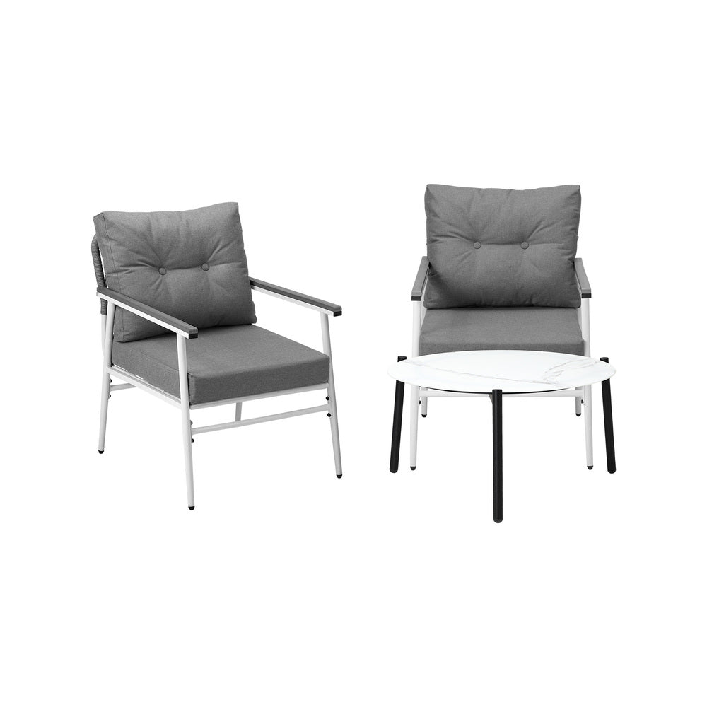 Livsip Outdoor Patio Set 70cm White Table with 2 Armchairs