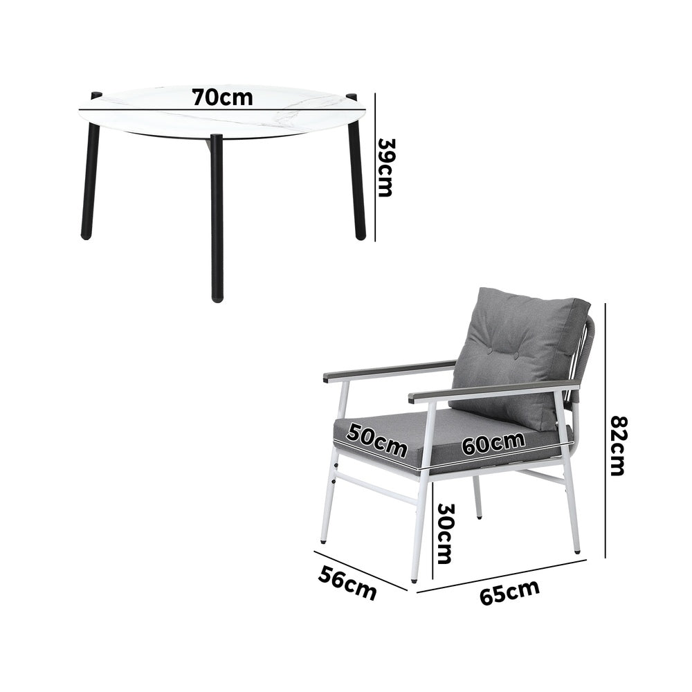 Livsip Outdoor Patio Set 5PC Bistro Lounge Set 70cm White Table