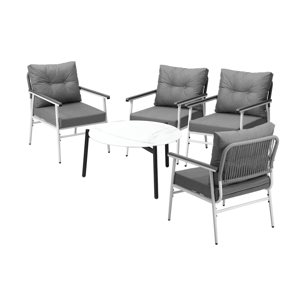 Livsip Outdoor Patio Set 5PC Bistro Lounge Set 70cm White Table