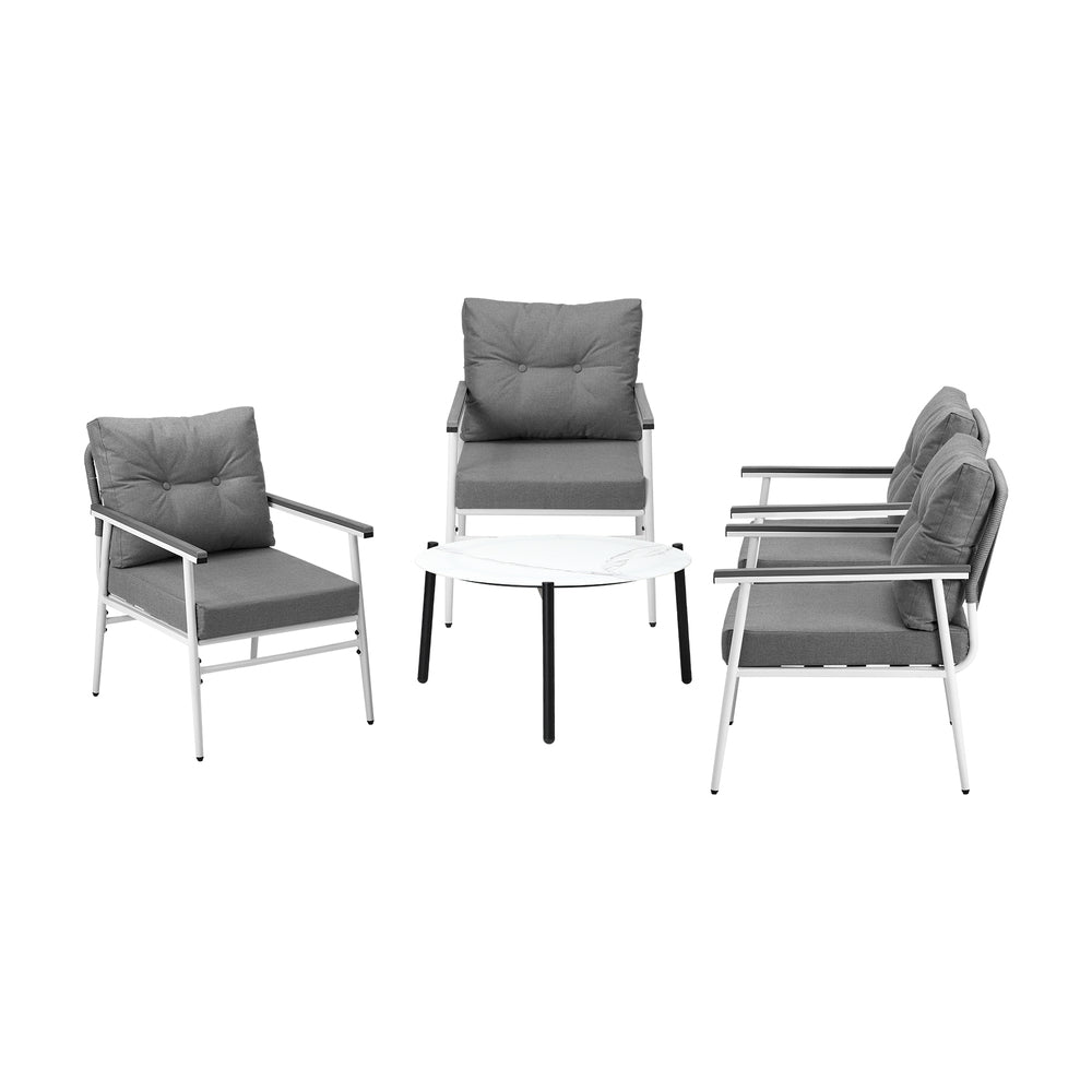 Livsip Outdoor Patio Set 5PC Bistro Lounge Set 70cm White Table
