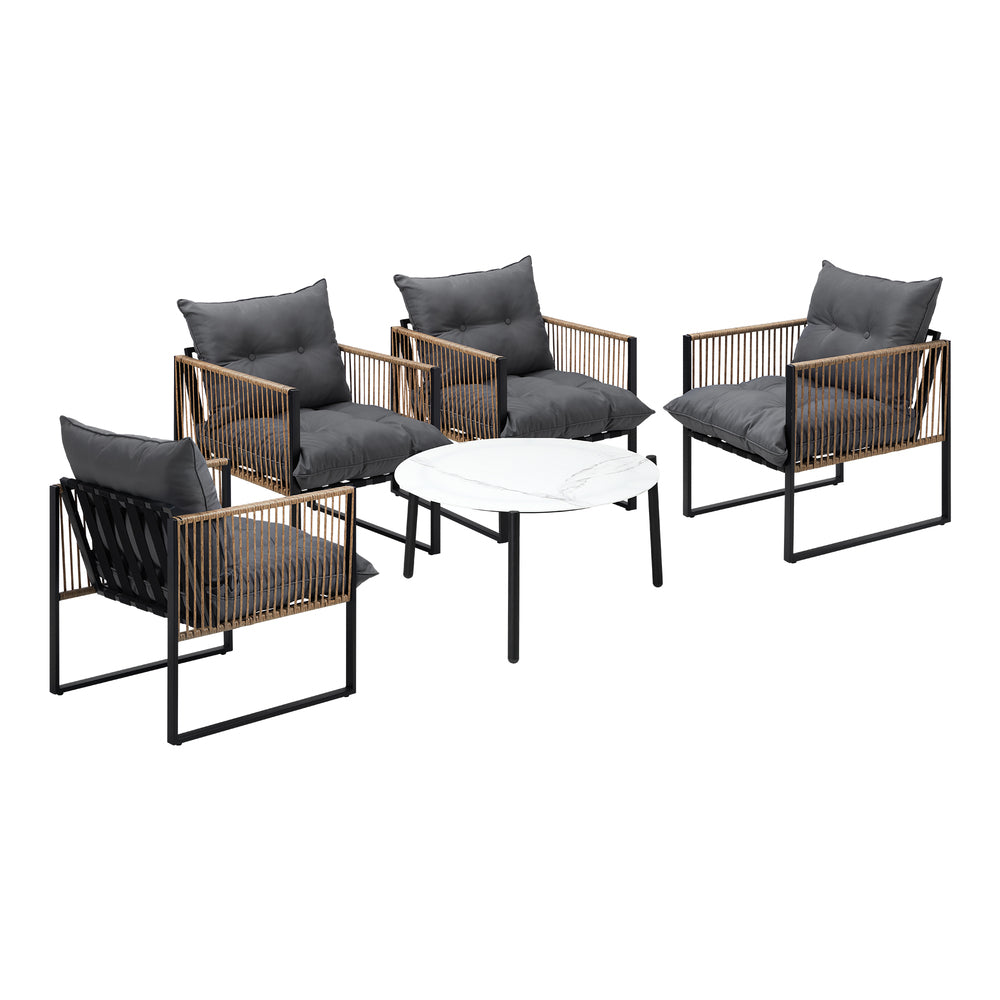 Livsip 5PCS Outdoor Patio Set White 70cm Coffee Table Rattan Chairs