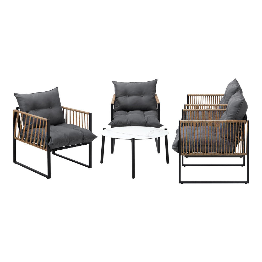 Livsip 5PCS Outdoor Patio Set White 70cm Coffee Table Rattan Chairs