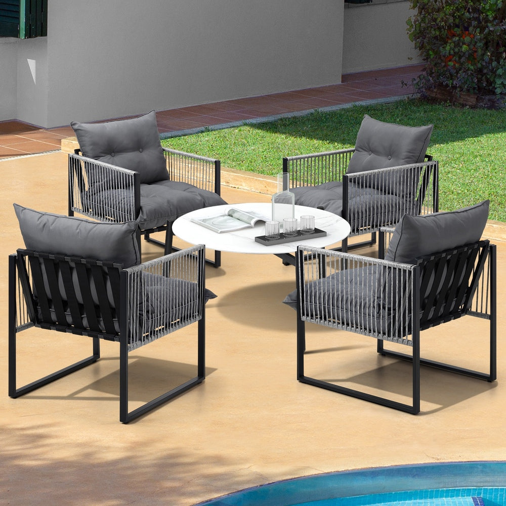 Livsip 5PCS Outdoor Patio Set White 70cm Table Cushioned Armchairs