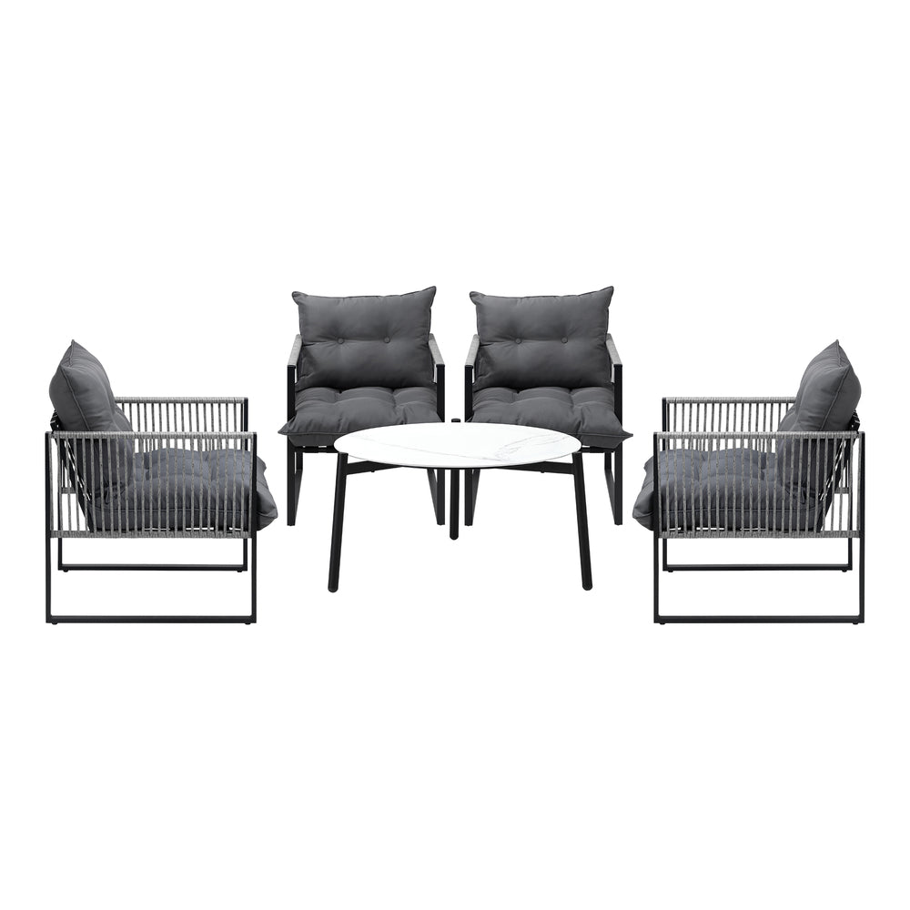 Livsip 5PCS Outdoor Patio Set White 70cm Table Cushioned Armchairs