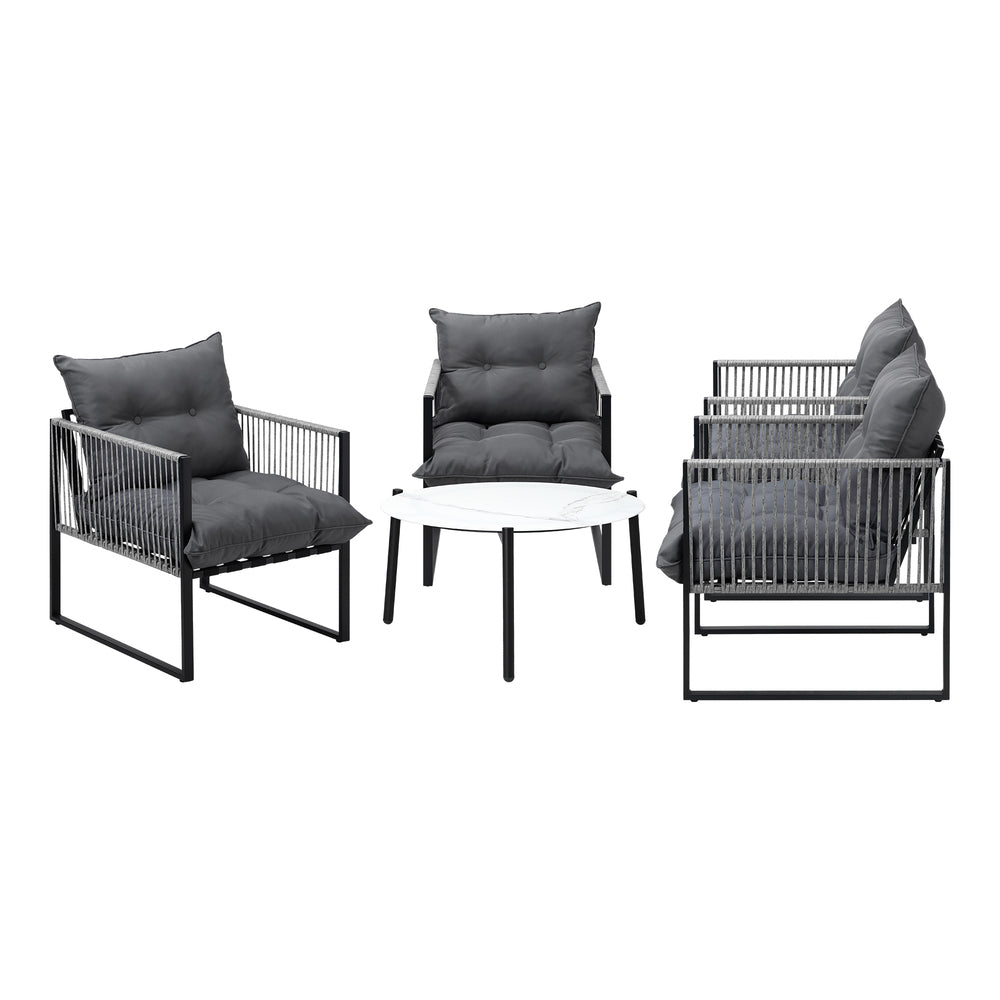 Livsip 5PCS Outdoor Patio Set White 70cm Table Cushioned Armchairs