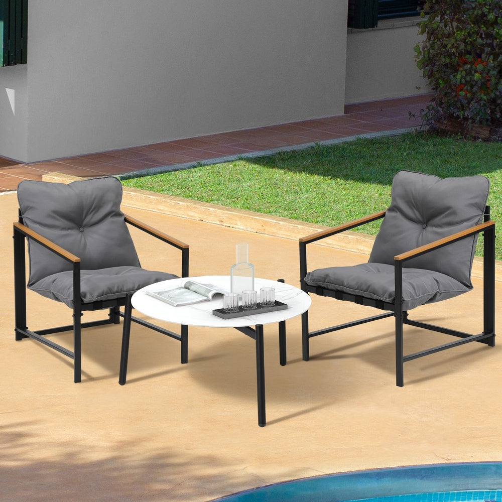 Livsip 2 Seater Outdoor Patio Set 70CM Round White Marble Table