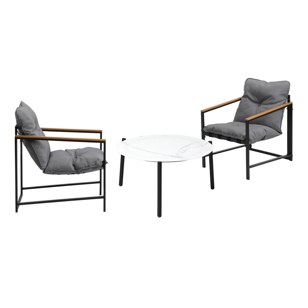 Livsip 2 Seater Outdoor Patio Set 70CM Round White Marble Table