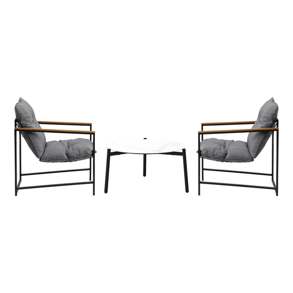 Livsip 2 Seater Outdoor Patio Set 70CM Round White Marble Table