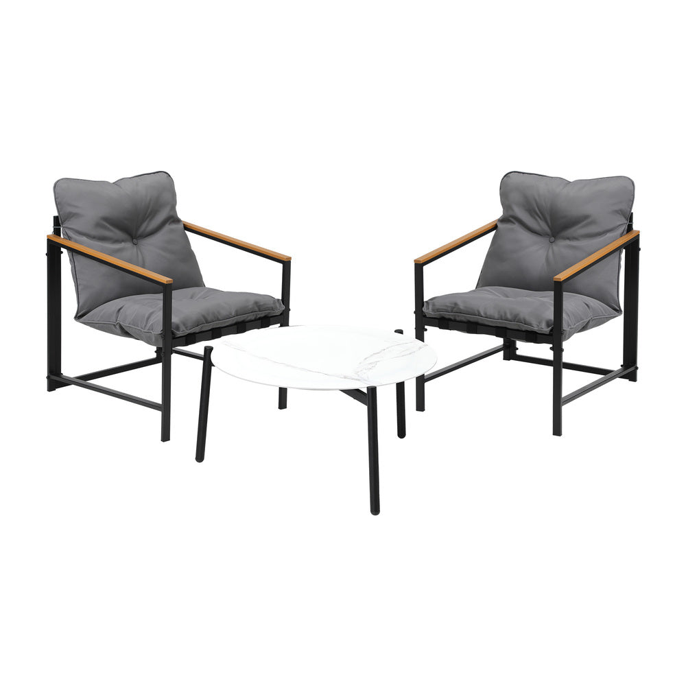 Livsip 2 Seater Outdoor Patio Set 70CM Round White Marble Table