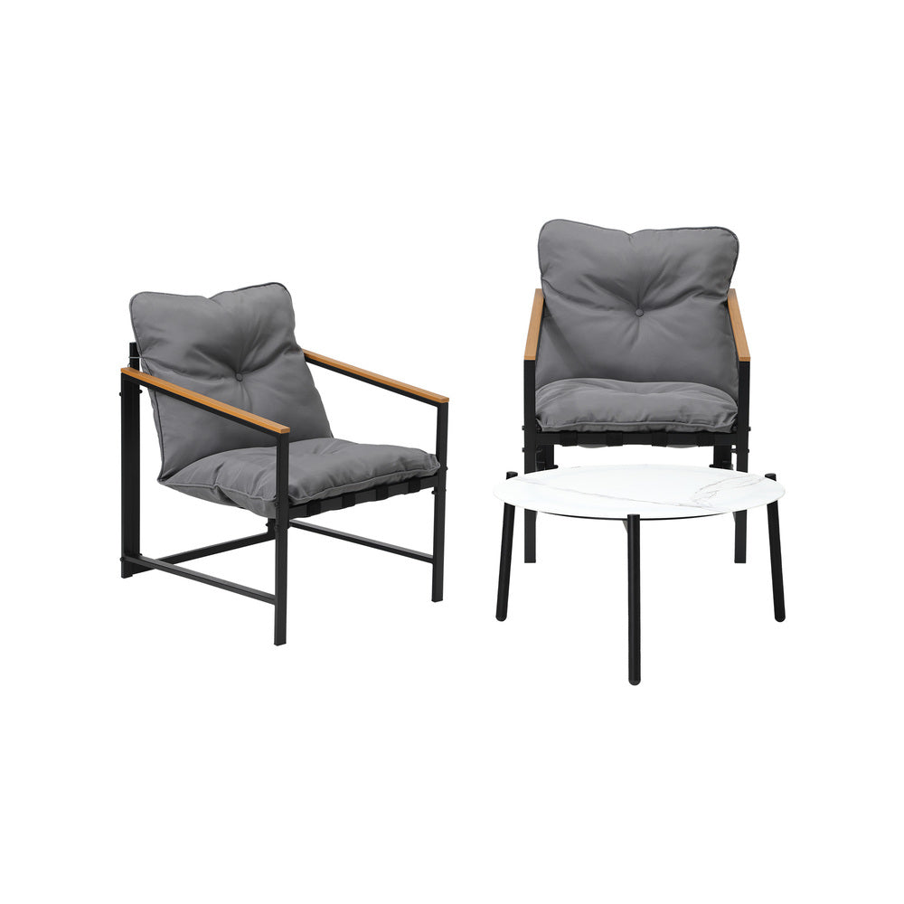 Livsip 2 Seater Outdoor Patio Set 70CM Round White Marble Table